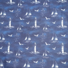 Tecido Tricoline Digital Barcos e Farol