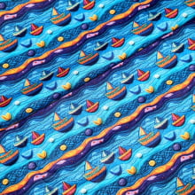 Tecido Tricoline Digital Barquinhos fd Azul