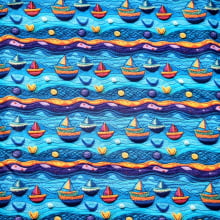 Tecido Tricoline Digital Barquinhos fd Azul