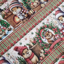 Tecido Tricoline Digital Barrado Capivaras Natalinas