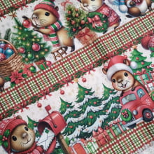 Tecido Tricoline Digital Barrado Capivaras Natalinas