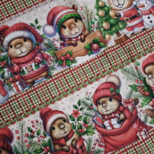 Tecido Tricoline Digital Barrado Capivaras Natalinas