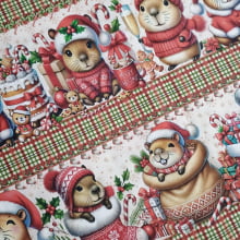 Tecido Tricoline Digital Barrado Capivaras Natalinas