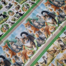 Tecido Tricoline Digital Barrado Cats and Dogs