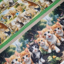 Tecido Tricoline Digital Barrado Cats and Dogs