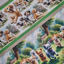 Tecido Tricoline Digital Barrado Cats and Dogs