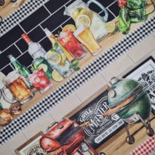 Tecido Tricoline Digital Barrado Churrasco