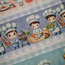 Tecido Tricoline Digital Barrado Coleção Chef de Cozinha 