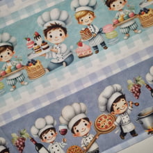 Tecido Tricoline Digital Barrado Coleção Chef de Cozinha 