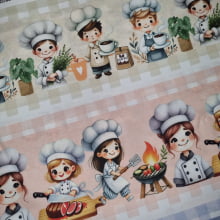 Tecido Tricoline Digital Barrado Coleção Chef de Cozinha 