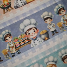 Tecido Tricoline Digital Barrado Coleção Chef de Cozinha 