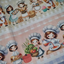 Tecido Tricoline Digital Barrado Coleção Chef de Cozinha 