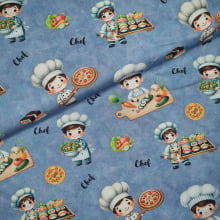 Tecido Tricoline Digital Coleção Chef de Cozinha Azul