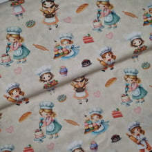 Tecido Tricoline Digital Coleção Chef de Cozinha Creme