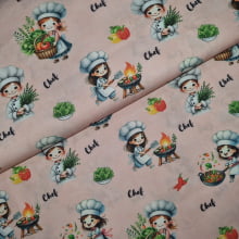 Tecido Tricoline Digital Coleção Chef de Cozinha Rose