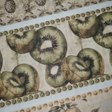 Tecido Tricoline Digital Barrado Coleção Frutas Vintage 