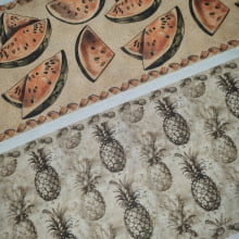 Tecido Tricoline Digital Barrado Coleção Frutas Vintage 