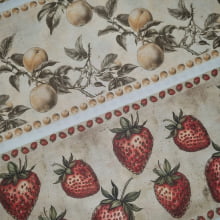 Tecido Tricoline Digital Barrado Coleção Frutas Vintage 