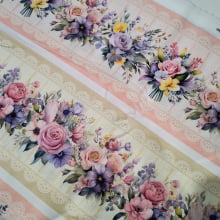 Tecido Tricoline Digital Barrado Floral