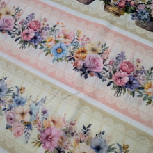 Tecido Tricoline Digital Barrado Floral