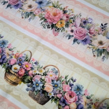 Tecido Tricoline Digital Barrado Floral