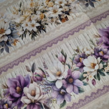 Tecido Tricoline Digital Barrado Floral Lilas e Amarelo