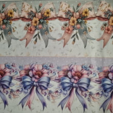 Tecido Tricoline Digital Barrado Laços Florais