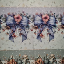 Tecido Tricoline Digital Barrado Laços Florais