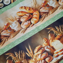 Tecido Tricoline Digital Barrado Pães e Trigo