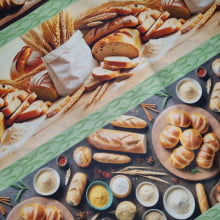 Tecido Tricoline Digital Barrado Pães e Trigo