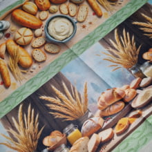 Tecido Tricoline Digital Barrado Pães e Trigo