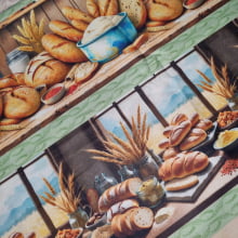 Tecido Tricoline Digital Barrado Pães e Trigo