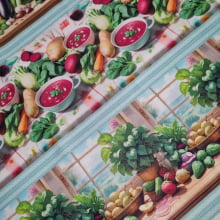 Tecido Tricoline Digital Barrado Verduras e Legumes 