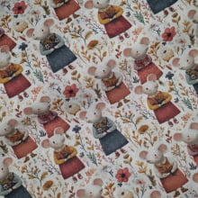 Tecido Tricoline Digital Boho Mouse and Flowers