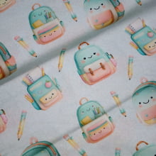 Tecido Tricoline Digital Volta as Aulas Bolsas