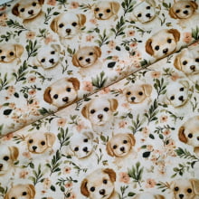 Tecido Tricoline Digital Cachorrinhos e Flores 