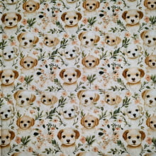 Tecido Tricoline Digital Cachorrinhos e Flores