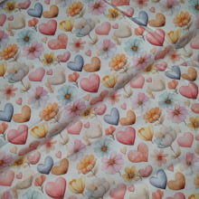 Tecido Tricoline Digital Candy Color's Coração e Flores 