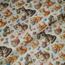 Tecido Tricoline Digital Cats and Toys