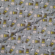 Tecido Tricoline Digital Circulo Charlie Brown e Snoopy 