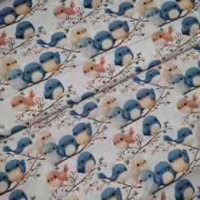 Tecido Tricoline Digital Coleção Amandita Passárinhos e Galhos