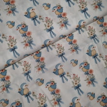 Tecido Tricoline Digital Coleção Amandita Passáros e Laços
