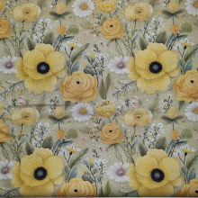 Tecido Tricoline Digital Coleção Amarelinhas Flores