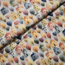 Tecido Tricoline Digital  Coleção Vilarejo Casinhas