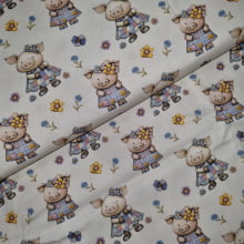 Tecido Tricoline Digital Coleção Blue Lavander Porquinhos