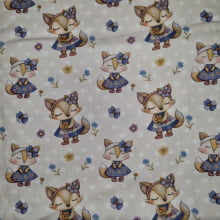 Tecido Tricoline Digital Coleção Blue Lavander Raposinhas