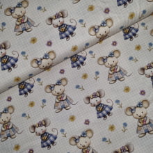 Tecido Tricoline Digital Coleção Blue Lavander Ratinhos
