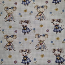 Tecido Tricoline Digital Coleção Blue Lavander Ratinhos