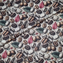 Tecido Tricoline Digital Coleção Café e Canela Grãos de Café