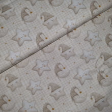Tecido Tricoline Digital Coleção Cute Luas e Estrelas fd Xadrez Cinza